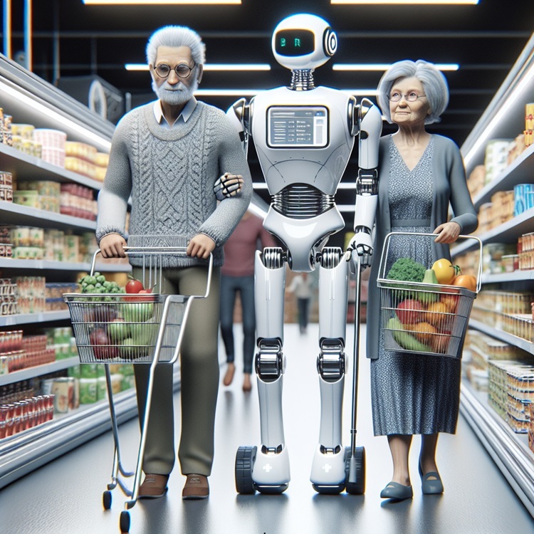 Robot helt oudere mensen met boodschappen doen