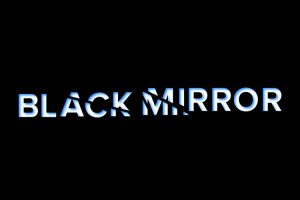 Zwarte actergrond met in witte letters Black mirror'