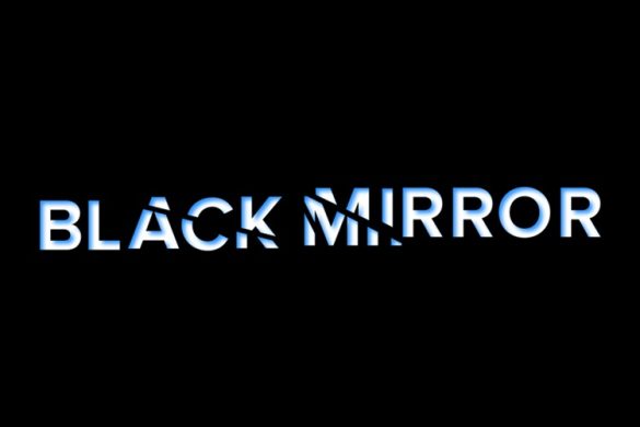 Zwarte actergrond met in witte letters Black mirror'