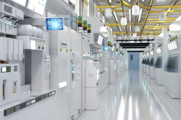 3d,Rendering,White,Futuristic,Semiconductor,Manufacturing,Factory,Or,Laboratory,Interior