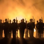 War,Concept.,Military,Silhouettes,Fighting,Scene,On,War,Fog,Sky